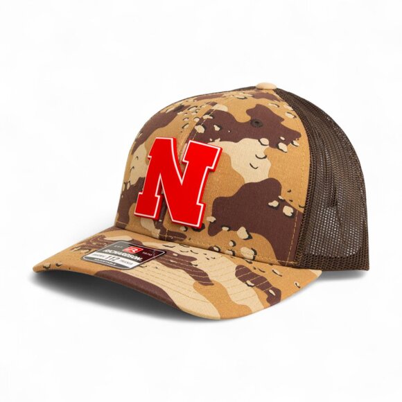 Nebraska Cornhuskers Scarlet 3D Snapback Trucker Hat- Desert Camo/ Brown - Picture 1 of 3